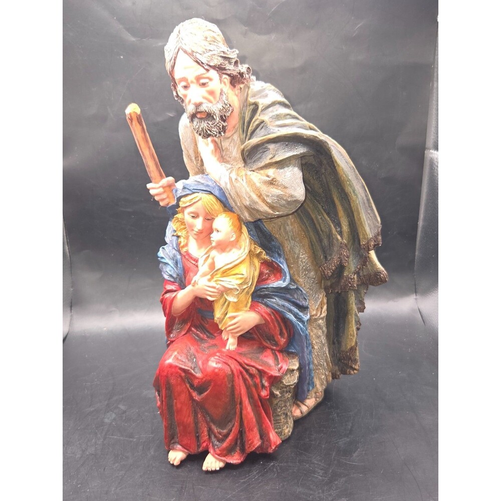 Vintage Hand Painted Resin Nativity Sculpture 11 Inches Tall Contemporary Style